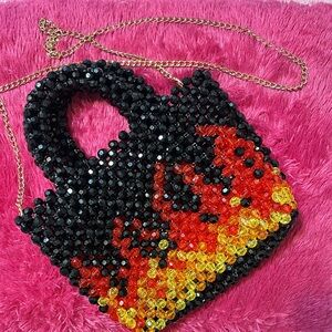 Stylish Beaded Handbag - Black, Red, Yellow